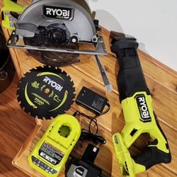 Ryobi 18V 'HP' 7 1/4" Circular Saw, Sawzall, Battery, Charger.