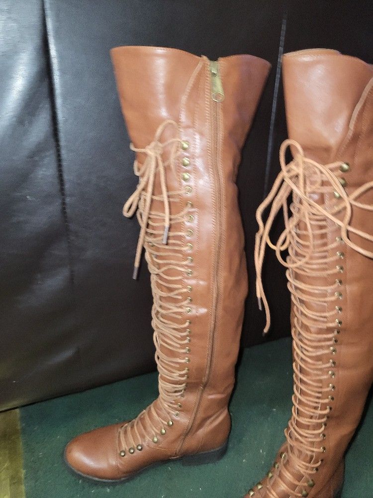 Women's Lace Up Over The Knee Boots Sz 10