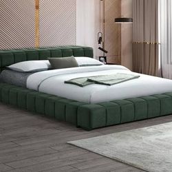 **SALE** ~Modern Queen Bed Upholstered All Around in Green Fabric~
