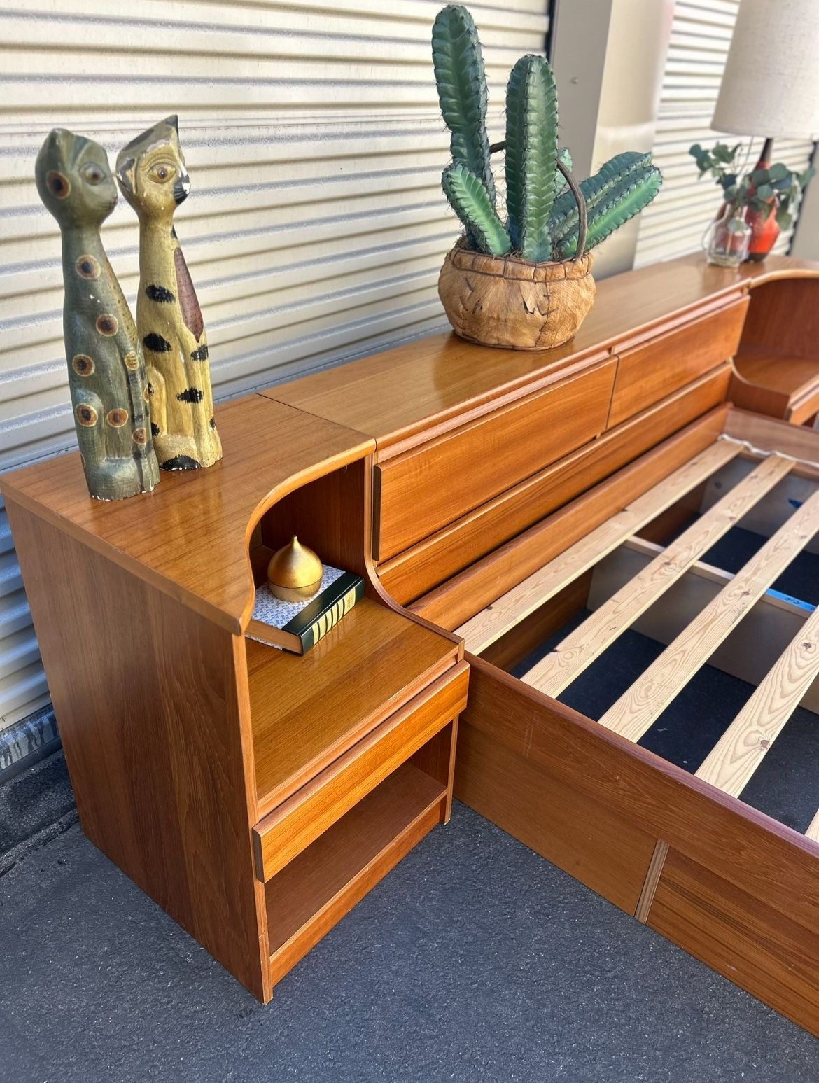 Mid Century Modern QUEEN Danish TEAK Platform Bed and Nightstands