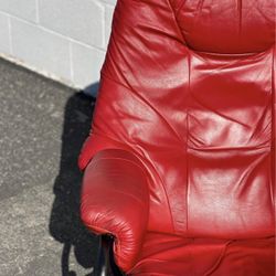 Vintage Palliser Red Vegan Leather Lounge Chair + Ottoman