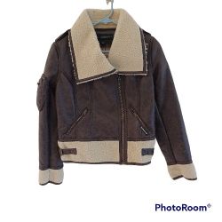 MOX Members Only Brown Faux Suede & Faux Fur Zip Motorcycle coat/Jacket XS.
