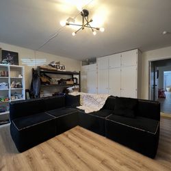 Black Velvet Sectional Couch Vogue Trim 