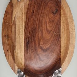 Wooden Serving Platter With Pewter Handles
