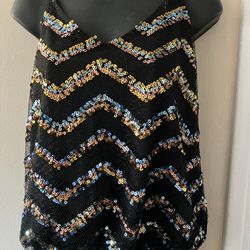 Blusa De Lentejuela Con Diseño Chevron Multicolor Cuello En V Size Large
