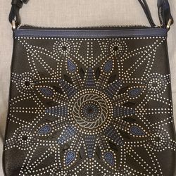 NEW W/O TAGS Brighton Star Studded Slim Crossbody Leather Blue Back