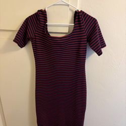 Striped Navy and Red Scoop Neck Knit Dress