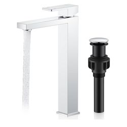 KENES Chrome Vessel Sink Faucet 1 Handle, Tall Bathroom Sink Faucet 1 Hole Vessel Bowl Faucet with Pop Up Drain & Supply Lines, Lead-Free cUPC & NSF C
