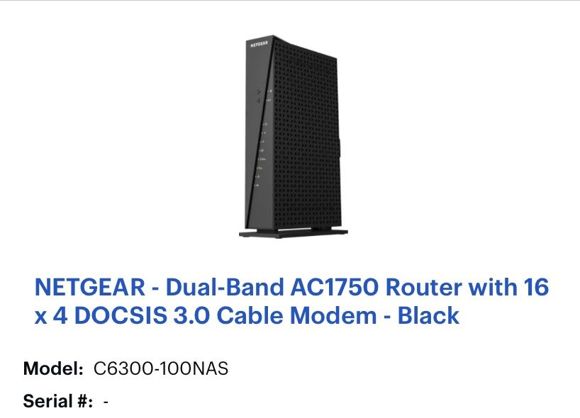 NETGEAR - Dual-Band AC1750 Router with 16 x 4 DOCSIS 3.0 Cable Modem - Black