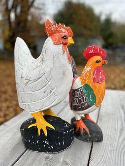 Set of 2 Beautiful Wooden ~ Carved ~ Painted Roosters REDUCED 