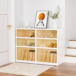 3-Tier Portable Shoe Rack Organizer for Closet, 12 Pairs Shoe Container Bins, Clear Plastic Collapsible Shoes Storage Box, Stackable Sneaker Storage S