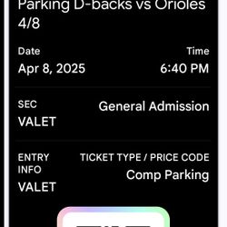 Valet Parking For 4/8/25 Dbacks Gsme