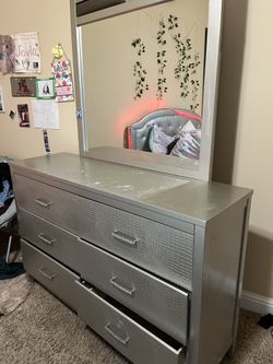 Silver Stone Embedded Wooden Dresser
