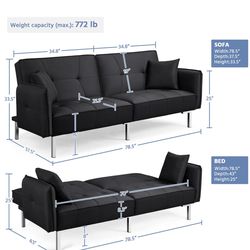 Black Convertible Sofa Bed 78.5”