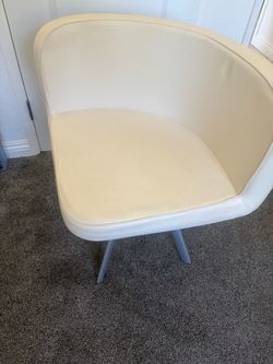 White Faux Leather Barrel Accent Chair