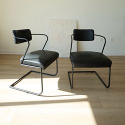Set of 2 CB2 Gaff Black Cantilever Dining Chairs