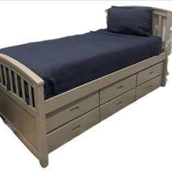 Twin Bed Frame And Headboard With Storage And Mattress 