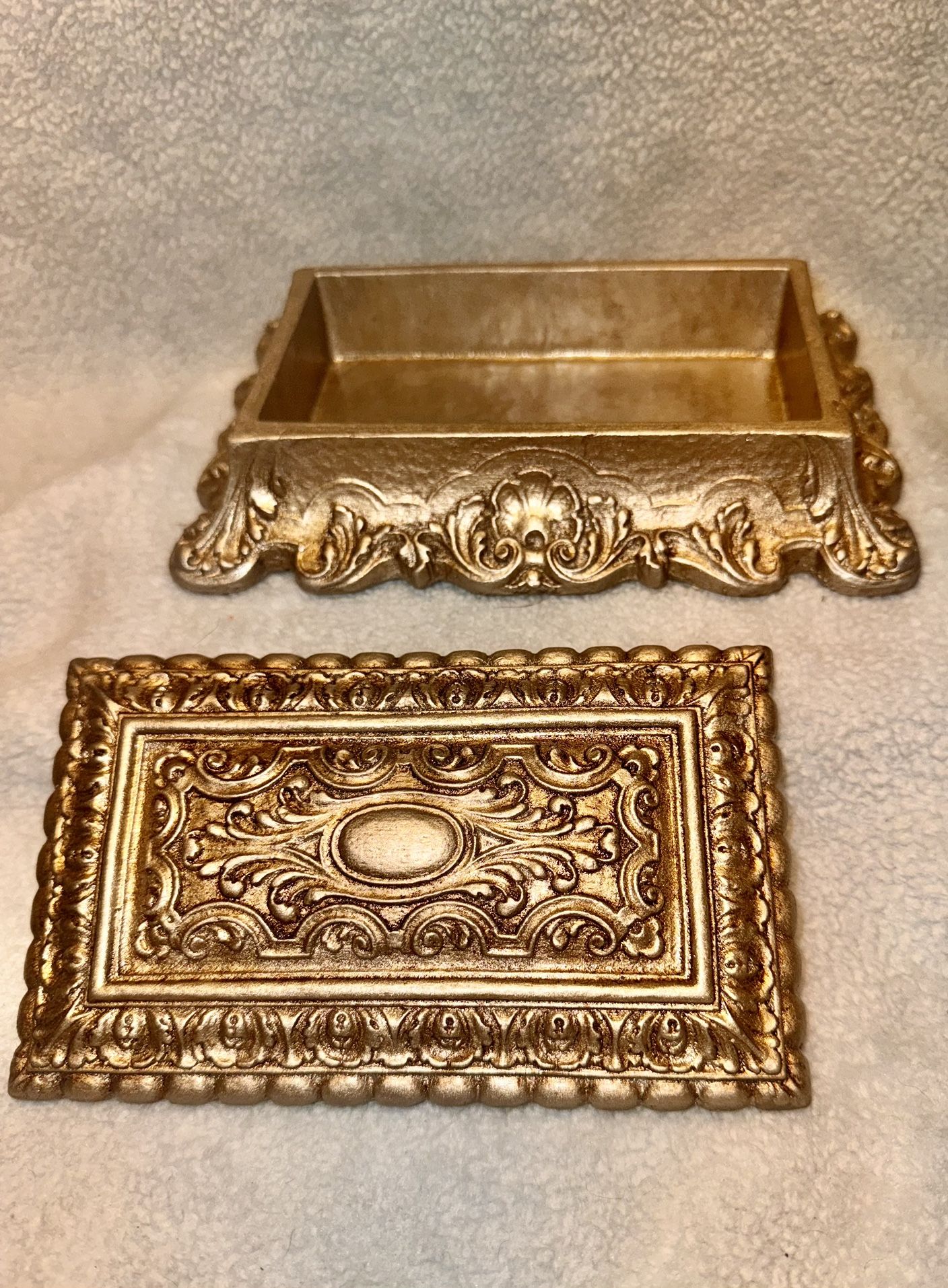 Vtg Syroco Wooden 1930 / 1940 Ornate Golden Jewelry Box Or Trinket Box