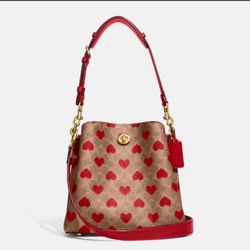 Coach RARE Willow Bucket Bag In Signature Canvas With Heart Print
