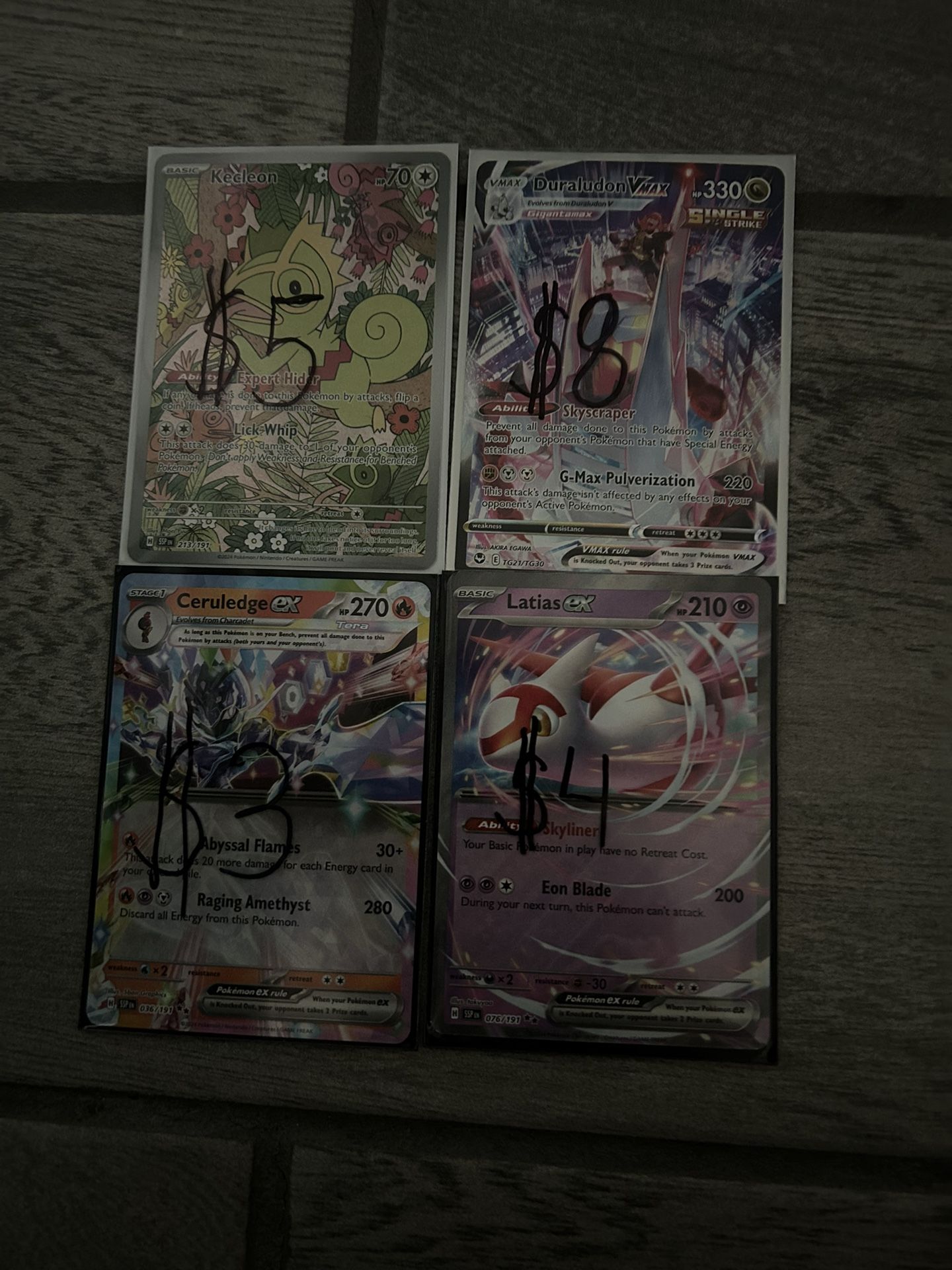 Selling Pokemon Cards (price on the card sleeves)