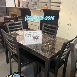 Dining Table Four Chairs Faux Marble