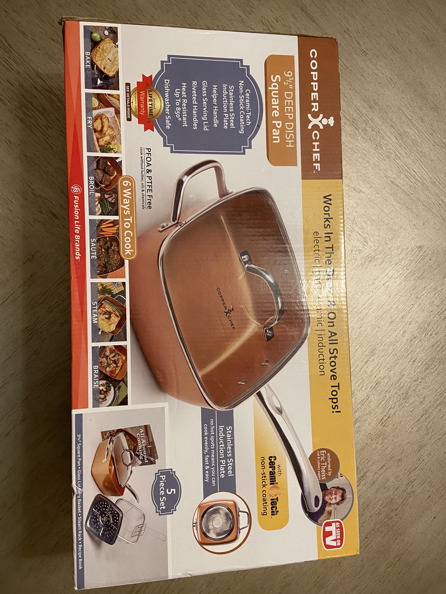 Copper Chef 9.5 Square Pan with Lid, Fry Basket, Steam Rack & Recipes on  QVC 