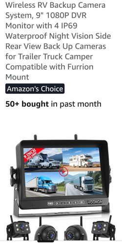 Wireless RV Backup Camera System, 9" 1080P DVR Monitor with 4 IP69 Waterproof Night Vision Side Rear View Back Up Cameras