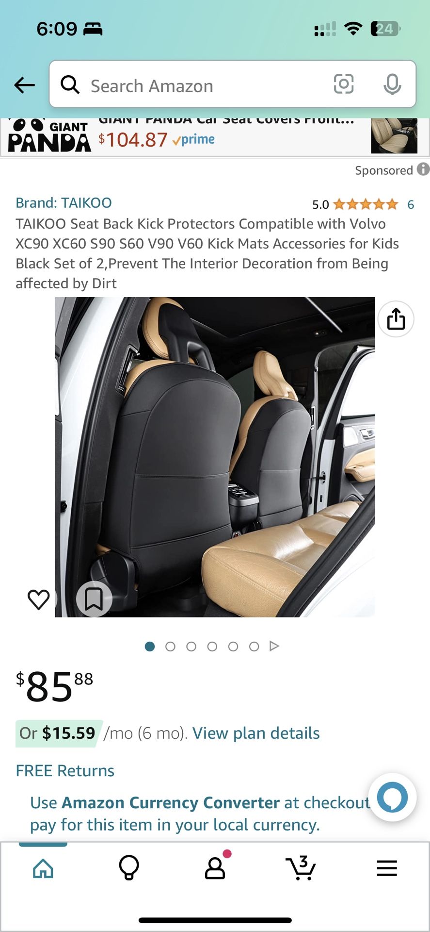 TAIKOO Seat Back Kick Protectors Compatible With Volvo XC90 XC60 S90 S60 V90 V60 Kick Mats Accessories For Kids Black Set Of 2,Prevent The Interior De