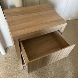 Modern Light Oak Fluted Nightstand / End Table - 1 Drawer & Open Shelf