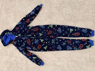 Kids Gaming Print Fleece Onesie Pajamas 8-10Y
