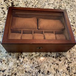 Solid Hardwood Watch Storage Case, Lock &  Glass Window. Has Removable Pillows To Hold Watches In Place