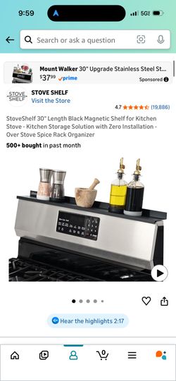 StoveShelf 30" Length Black Magnetic Shelf for Kitchen Stove Storage