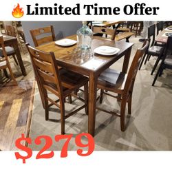 Transitional Walnut 5 Piece Counter Height Dining Table Set 36"W X 36"D X 36"H