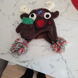 NEW Baby Reindeer Beanie Hat With Gloves Size 12-24 Months See Description