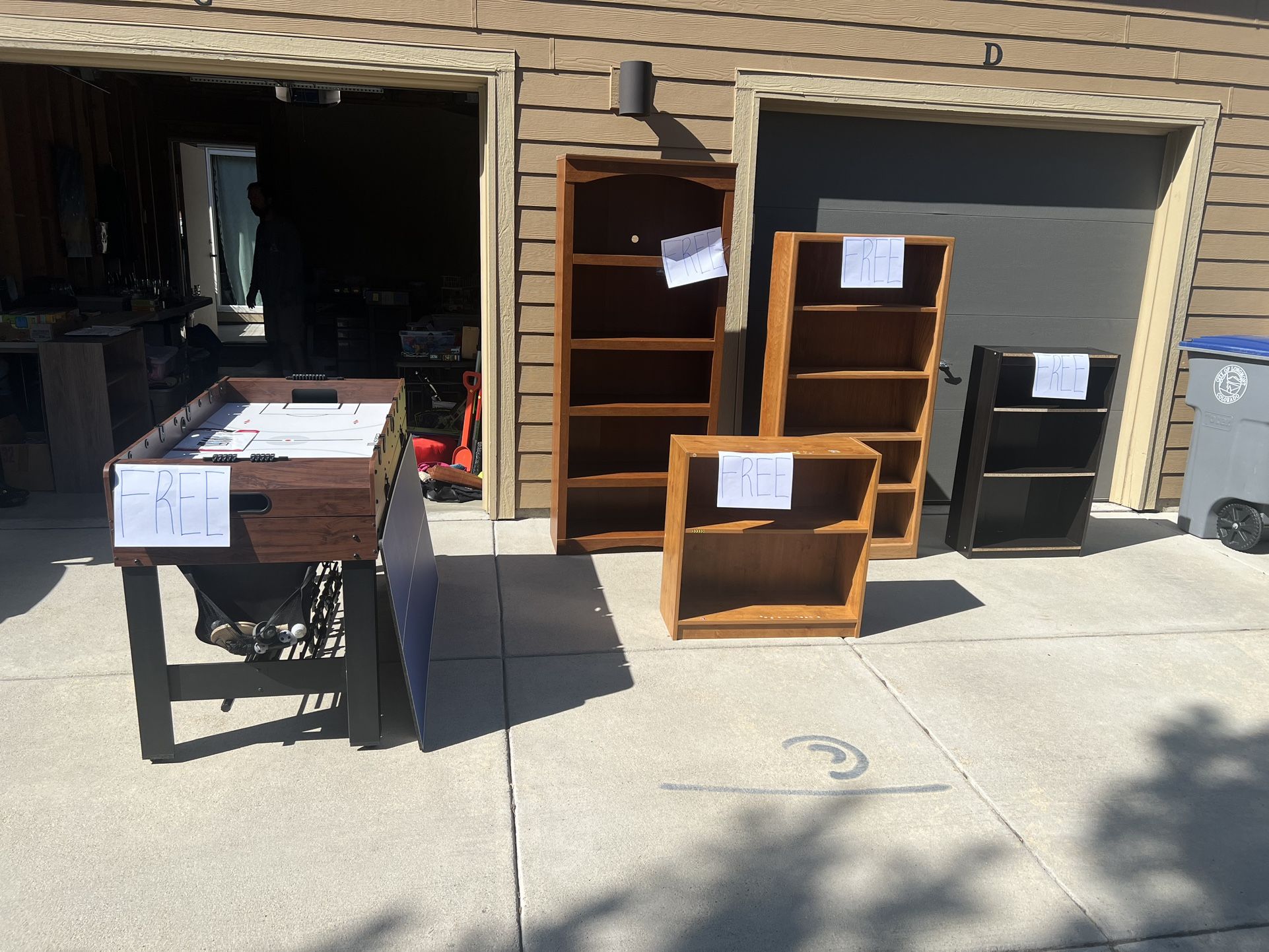 Free stuff!! Bookshelves And Game Table!!