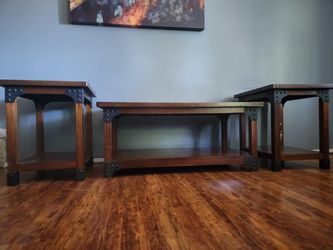 Industrial Wood and Metal 3-Piece Table Set