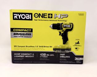 RYOBI HP 18V Brushless Compact Drill Driver Kit +2.0 HP Battery & Charger
