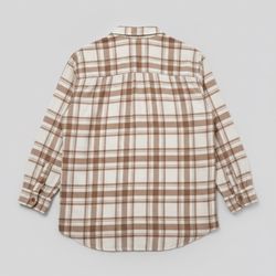 American Eagle Women’s Tan & White Plaid Flannel Button-Up Shirt – Size Medium