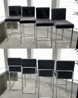 Bar Stools - Modern Charcoal Velvet & Chrome Frame (Set of 4 or Pair) - Pub Height