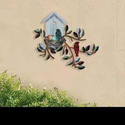 Bird House And Nest Metal Art 