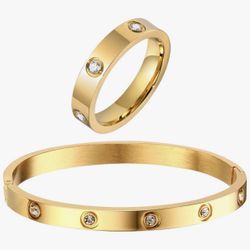 Bracelet & Ring set 18k Gold  Plated Size 8