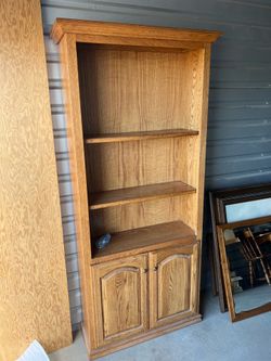 Tall Oak Bookcase with Cabinet Doors