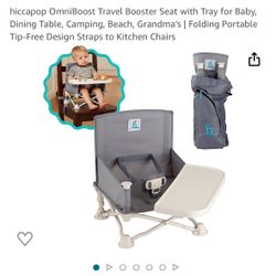 hiccapop OmniBoost Travel Booster Seat with Tray for Baby, Dining Table, Camping, Beach, Grandma’s | Folding Portable Tip-Free Design Straps to Kitche