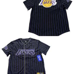 Los Angeles Lakers Ultra Game Black Pin Stripe Baseball Jersey Mens Medium & Large New 