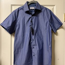 Brand New Men's Blue Short Sleeve Shirt, Slim Fit Medium