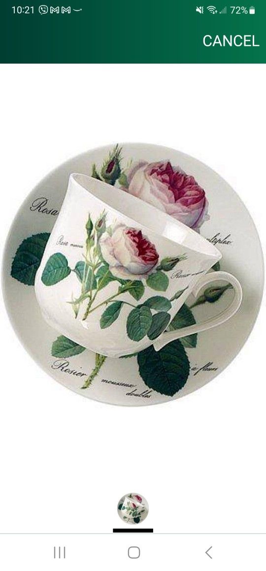 Roy Kirkham Breakfast Cup/Saucer, Redoute Rose, Set of