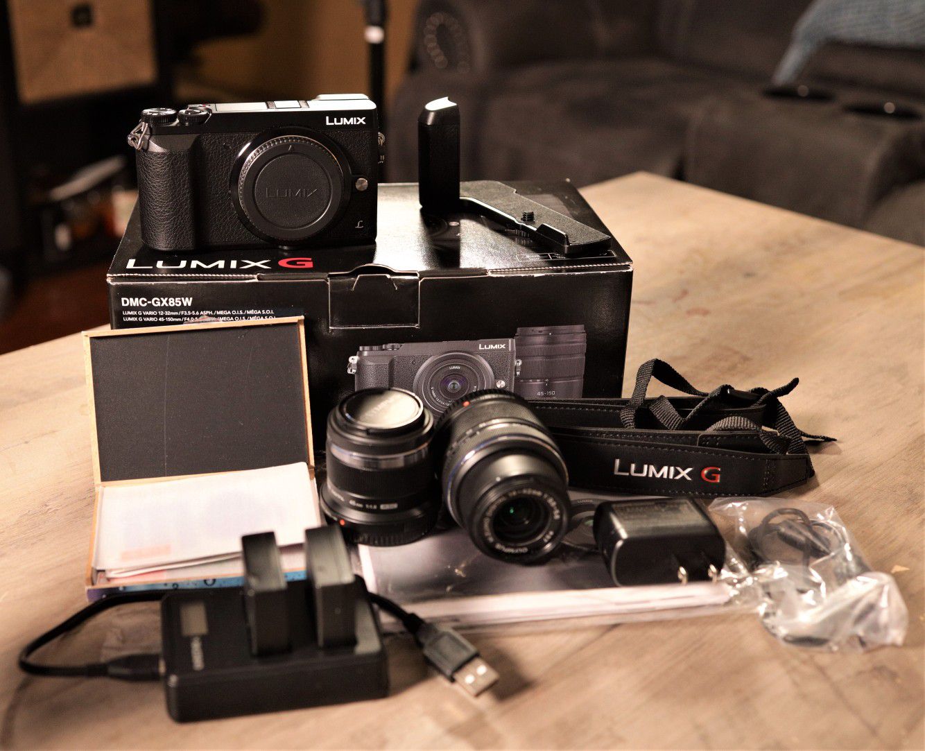 Panasonic Lumix GX85 Mirrorless Camera, 2 Lenses, 64GB SD, 3 Batteries