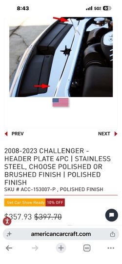 Dodge Challenger Polished Header Plates /w Extension Kit