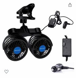 Dual Head Clip Car Fan, 12V Adjustable Electric Car Clip Fans
