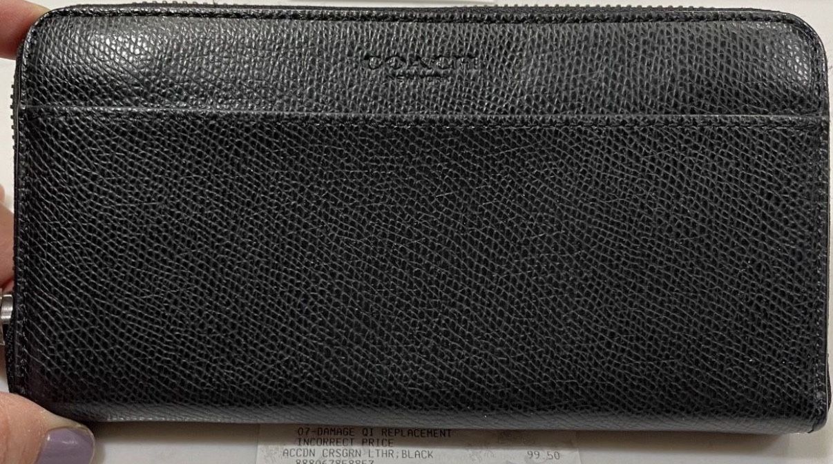 Womens Black Coach F74977Accordion Leather Long Zip Around Wallet Cell Phone Holder 